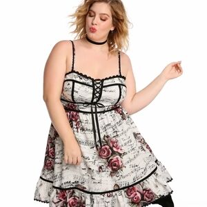 Hot Topic Floral Sheet Music Corset Tie Fit & Flare Mini Dress Y2K Gothic